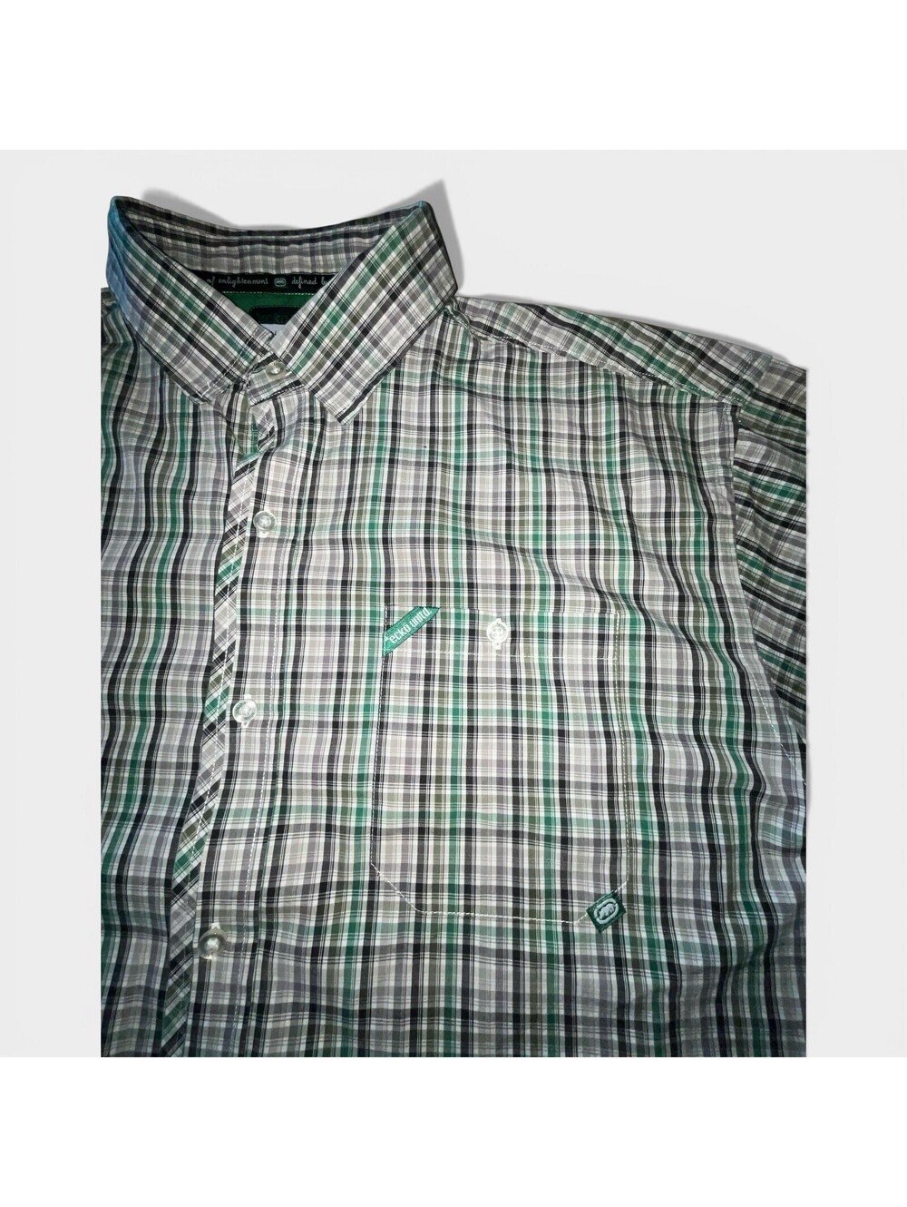 ECKO UNLTD 2XL Plaid Button Up Shirt Y2K Skate Streetwear Green 52” Chest
